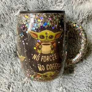 OOAK Baby Yoda No Coffee No Forcee ☕️ Handmade Decorative Glitter Tumbler Mug